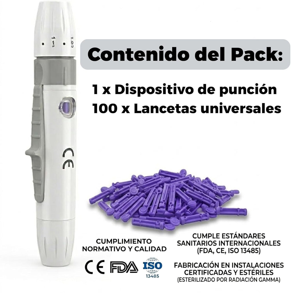Dispositivo de Punción + 100 Lancetas 30G