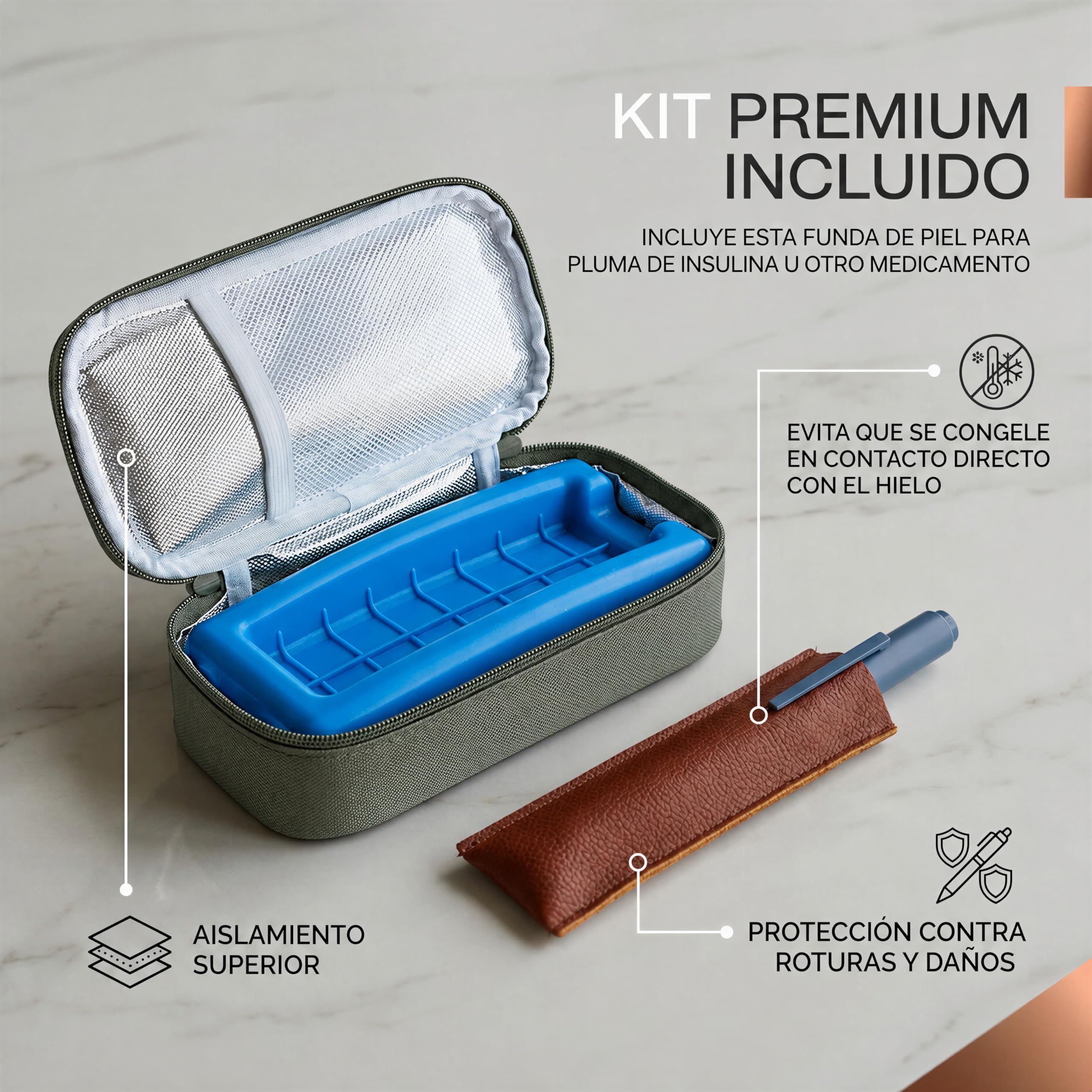 Kit premium con funda de piel para la pluma de insulina incluida