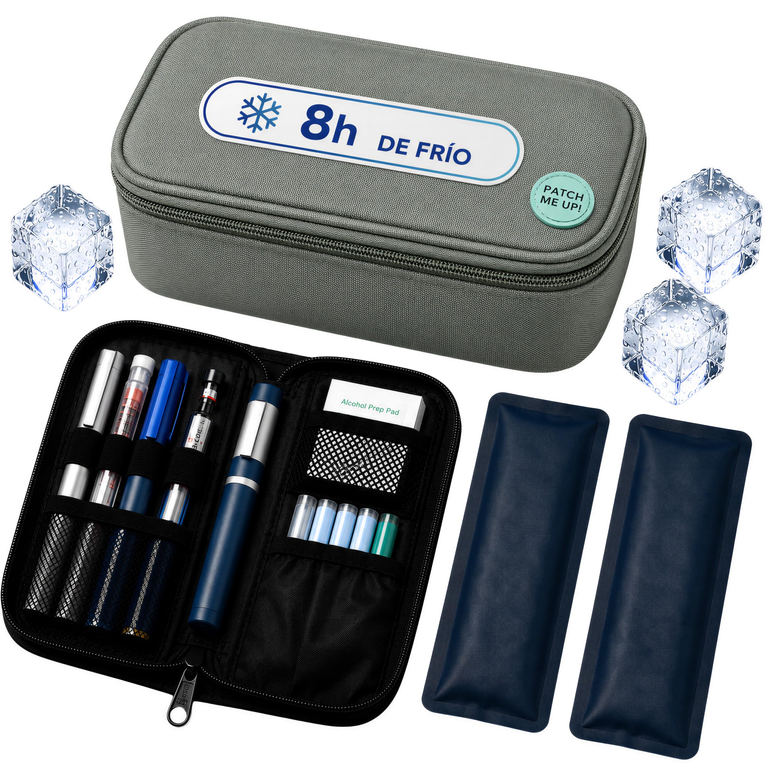 Estuche organizador para insulina verde con 2 geles, hasta 8 horas de frío