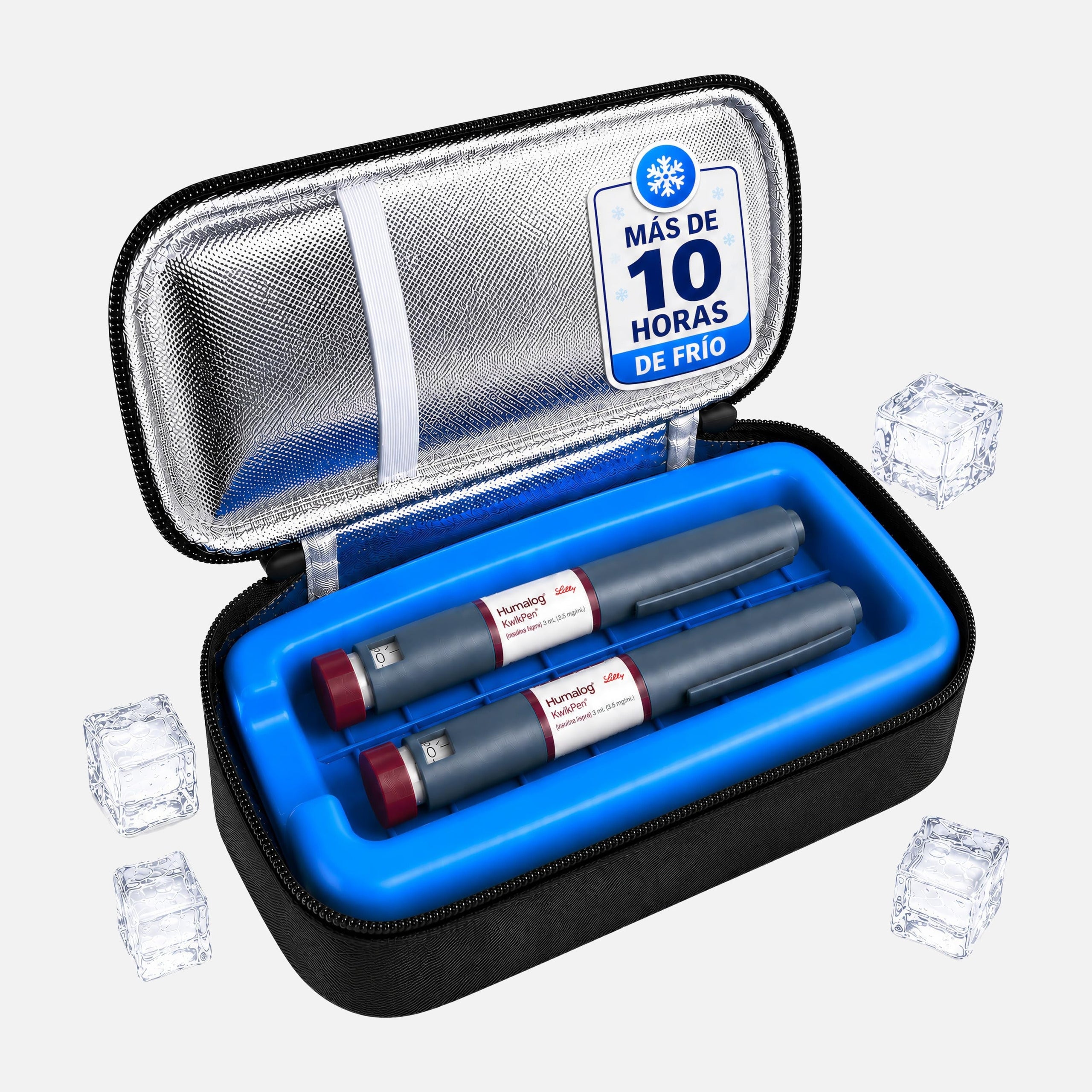 Nevera portátil para insulina Patch Me Up, bloque de hielo, negra