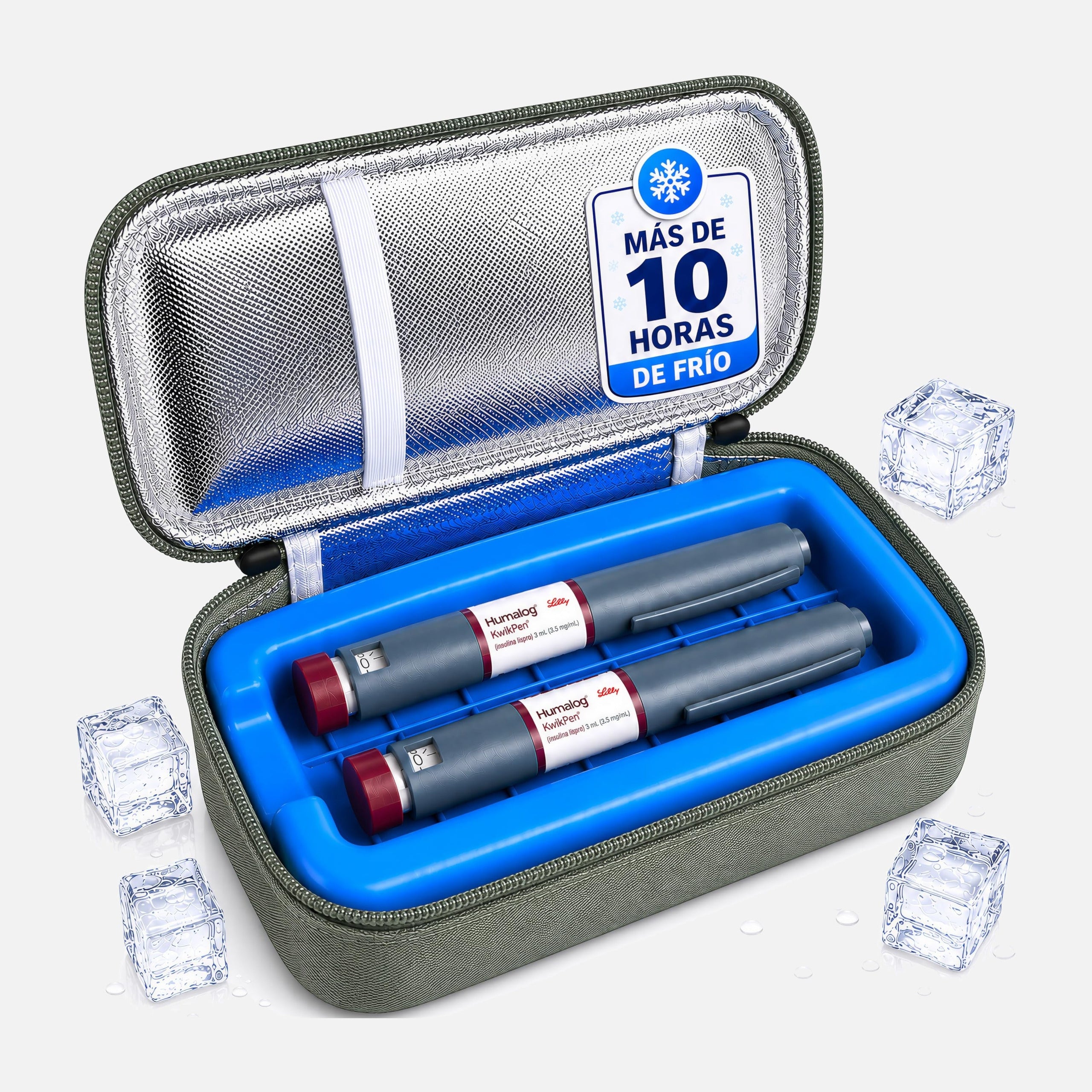Nevera portátil para insulina Patch Me Up, bloque de hielo, verde